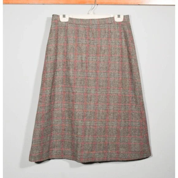 Vintage The Woolrich Woman Wool Gray Tweed Red Plaid Long A Line Skirt Sz 15/16 - Picture 1 of 3